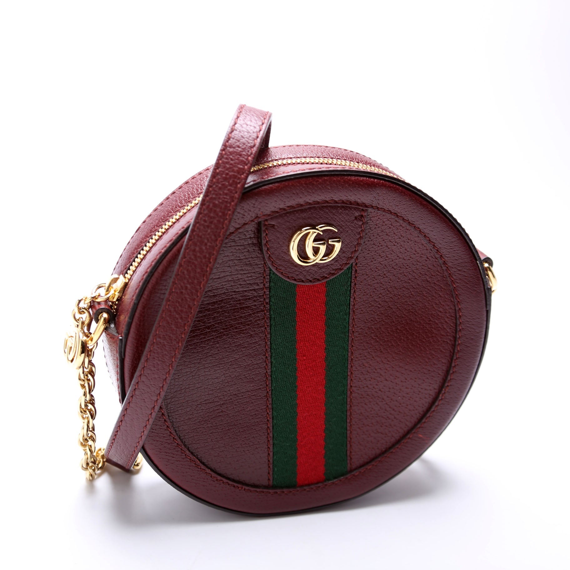 550618 Ophidia Leather Round Small Crossbody Burgundy
