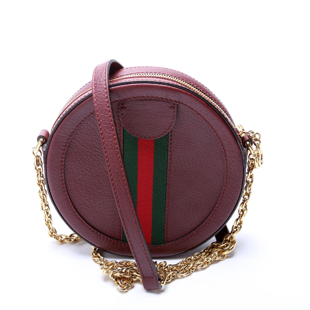 550618 Ophidia Leather Round Small Crossbody Burgundy