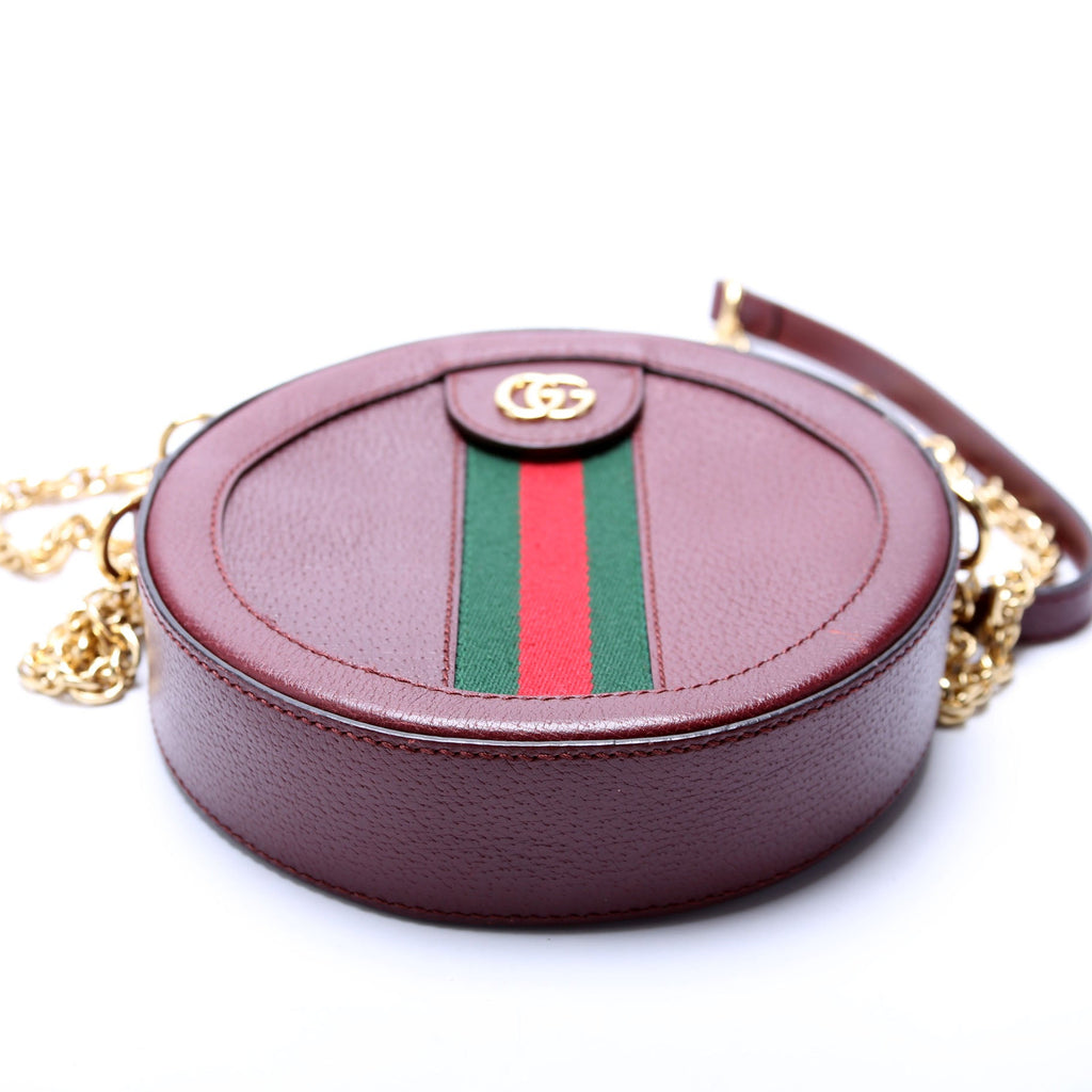 550618 Ophidia Leather Round Small Crossbody Burgundy