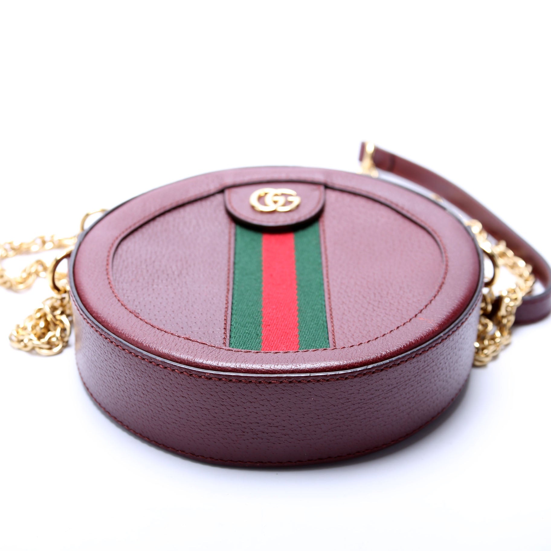 550618 Ophidia Leather Round Small Crossbody Burgundy