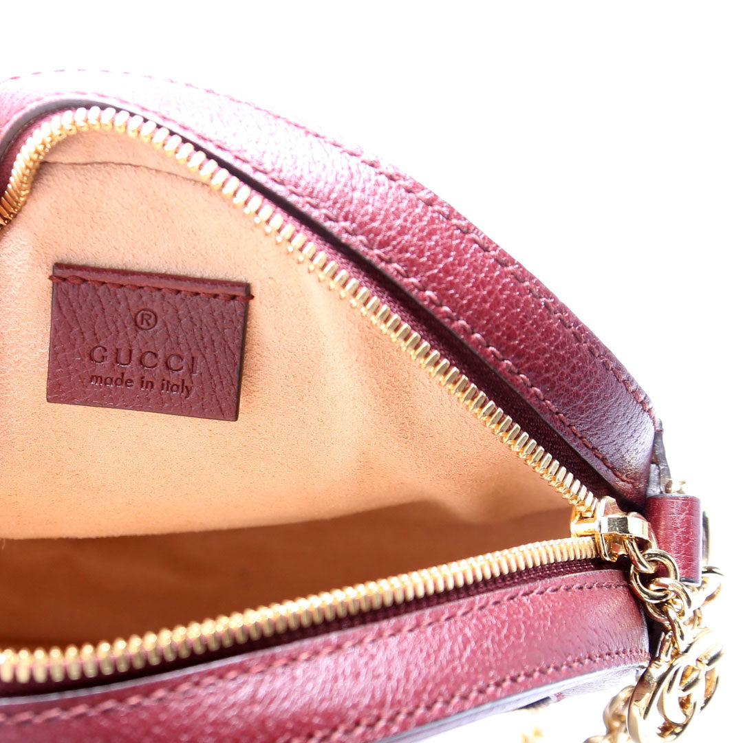 550618 Ophidia Leather Round Small Crossbody Burgundy