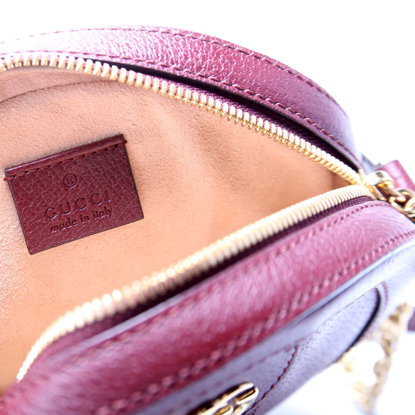 550618 Ophidia Leather Round Small Crossbody Burgundy