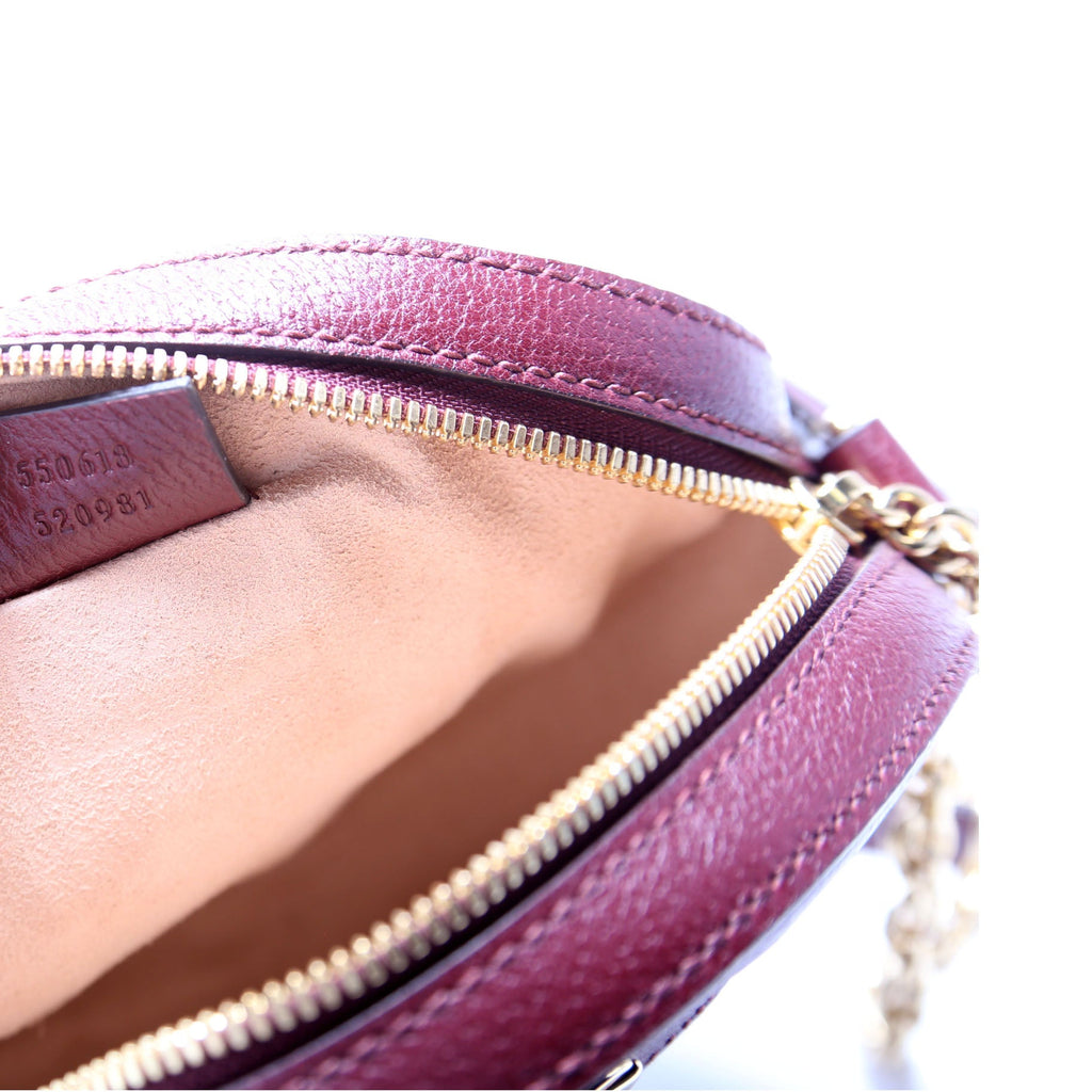 550618 Ophidia Leather Round Small Crossbody Burgundy