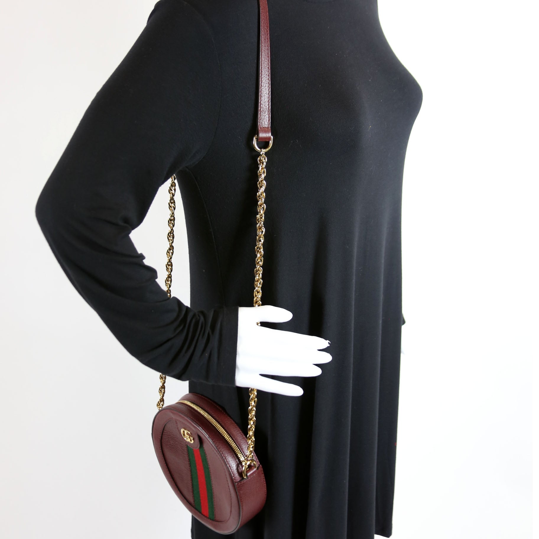 550618 Ophidia Leather Round Small Crossbody Burgundy