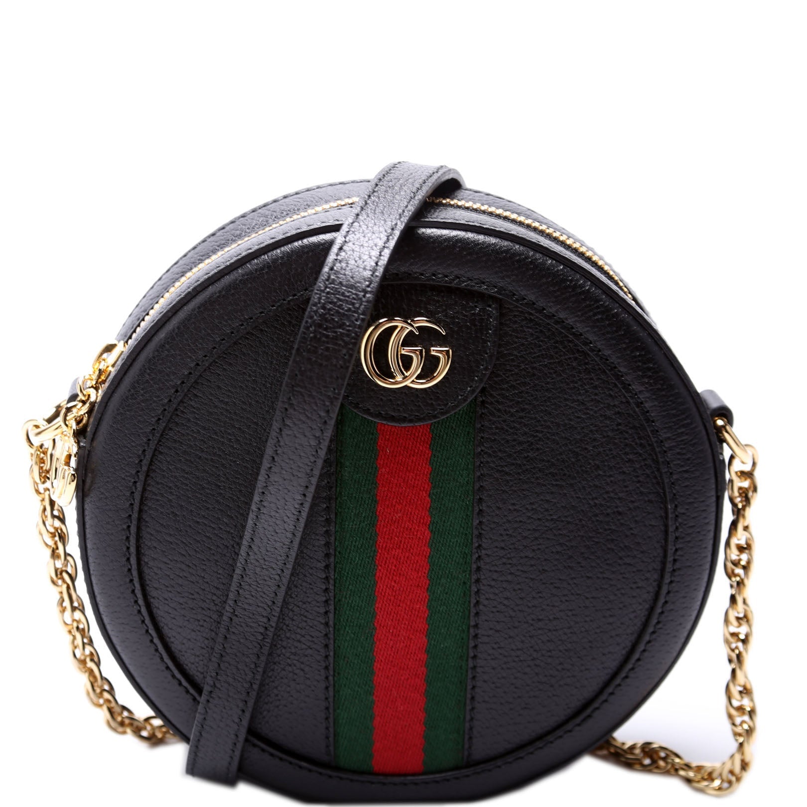 550618 Ophidia Leather Round Small Crossbody Black