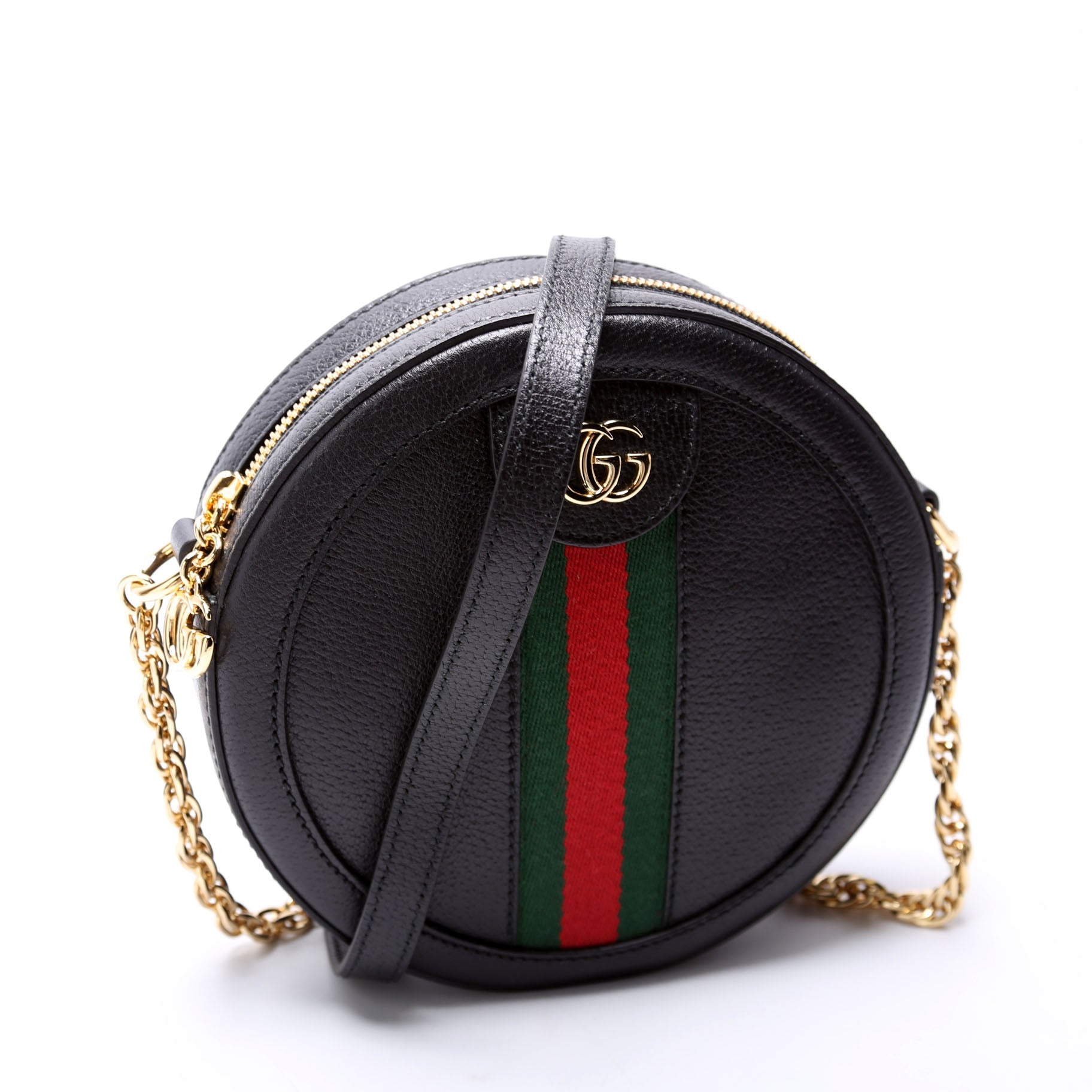 550618 Ophidia Leather Round Small Crossbody Black