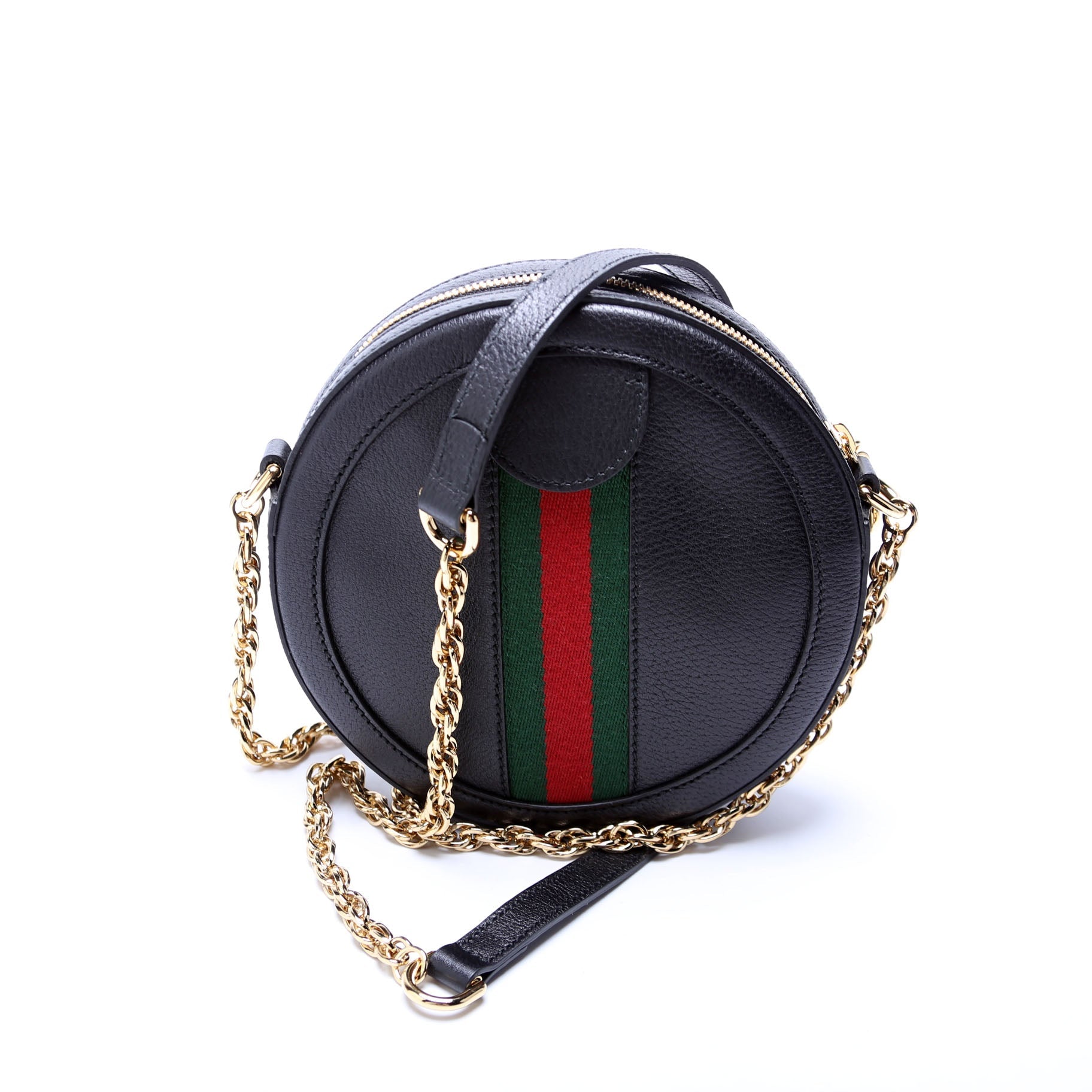 550618 Ophidia Leather Round Small Crossbody Black