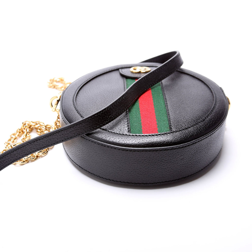 550618 Ophidia Leather Round Small Crossbody Black