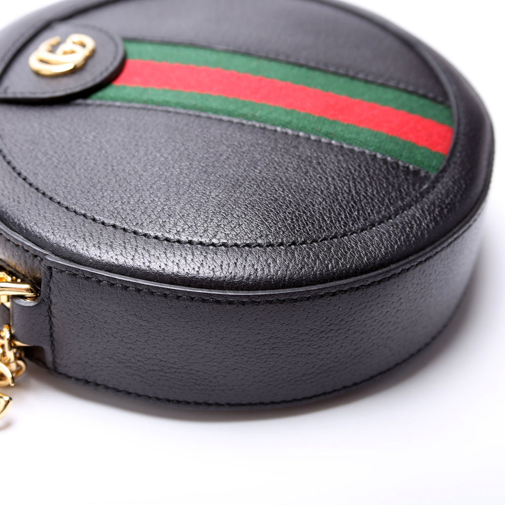 550618 Ophidia Leather Round Small Crossbody Black