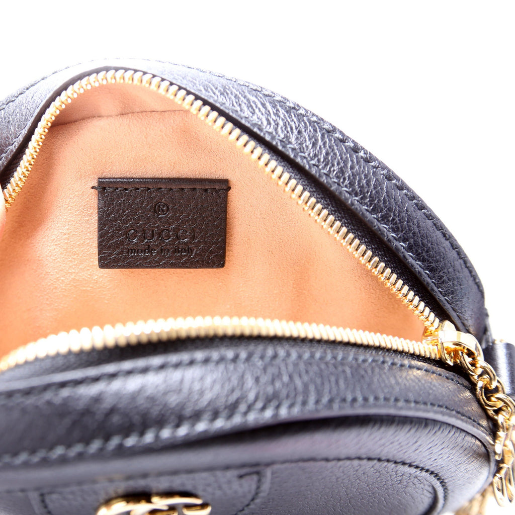 550618 Ophidia Leather Round Small Crossbody Black