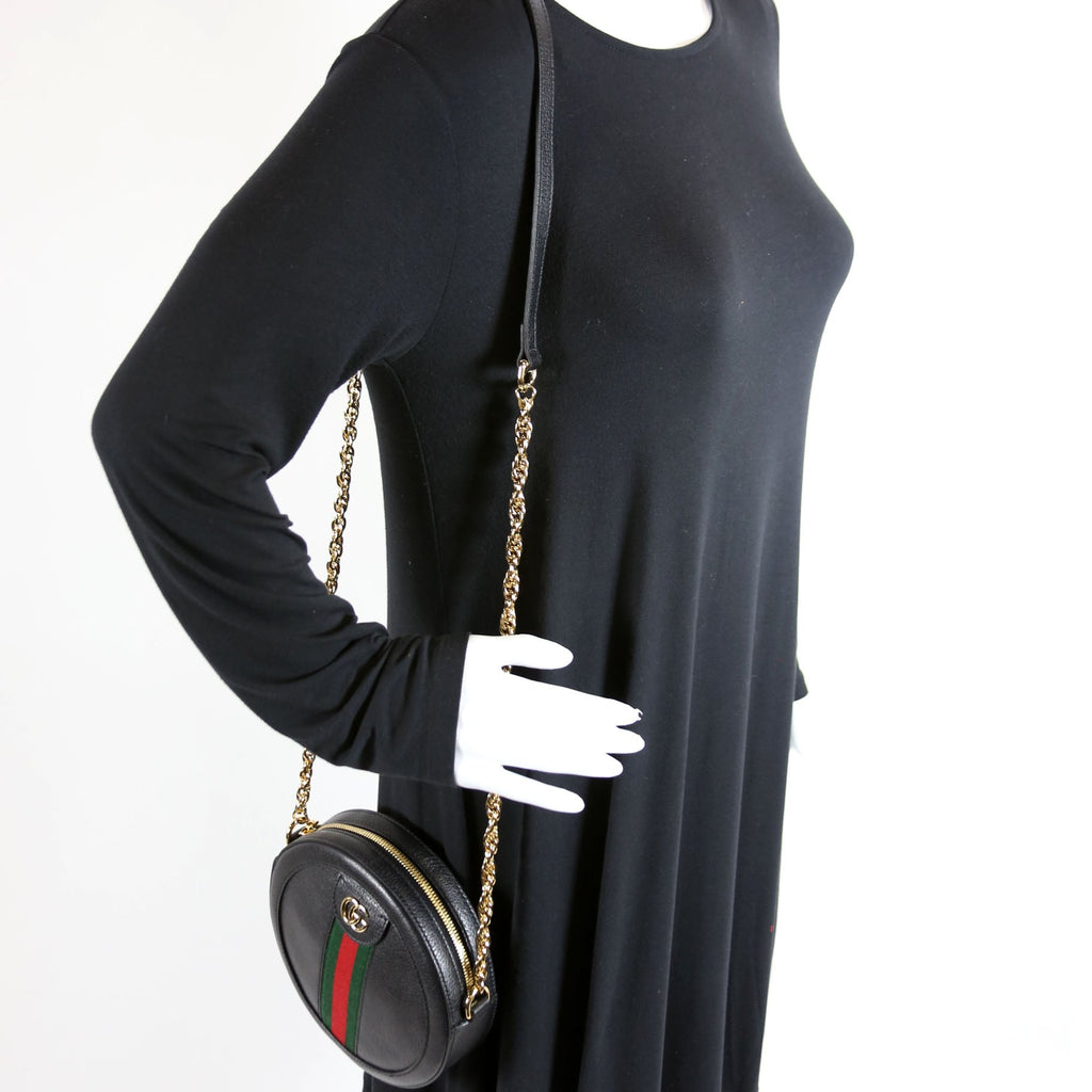 550618 Ophidia Leather Round Small Crossbody Black