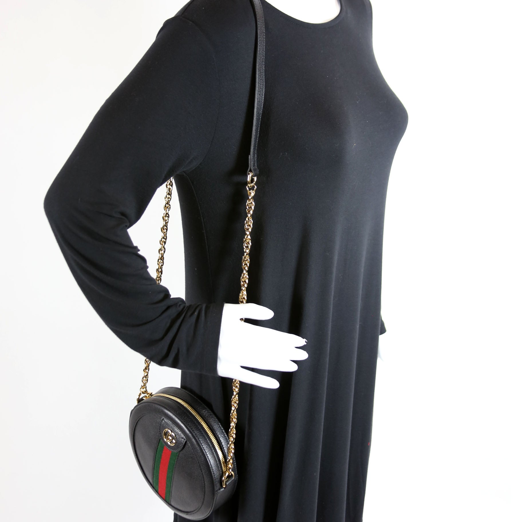 550618 Ophidia Leather Round Small Crossbody Black