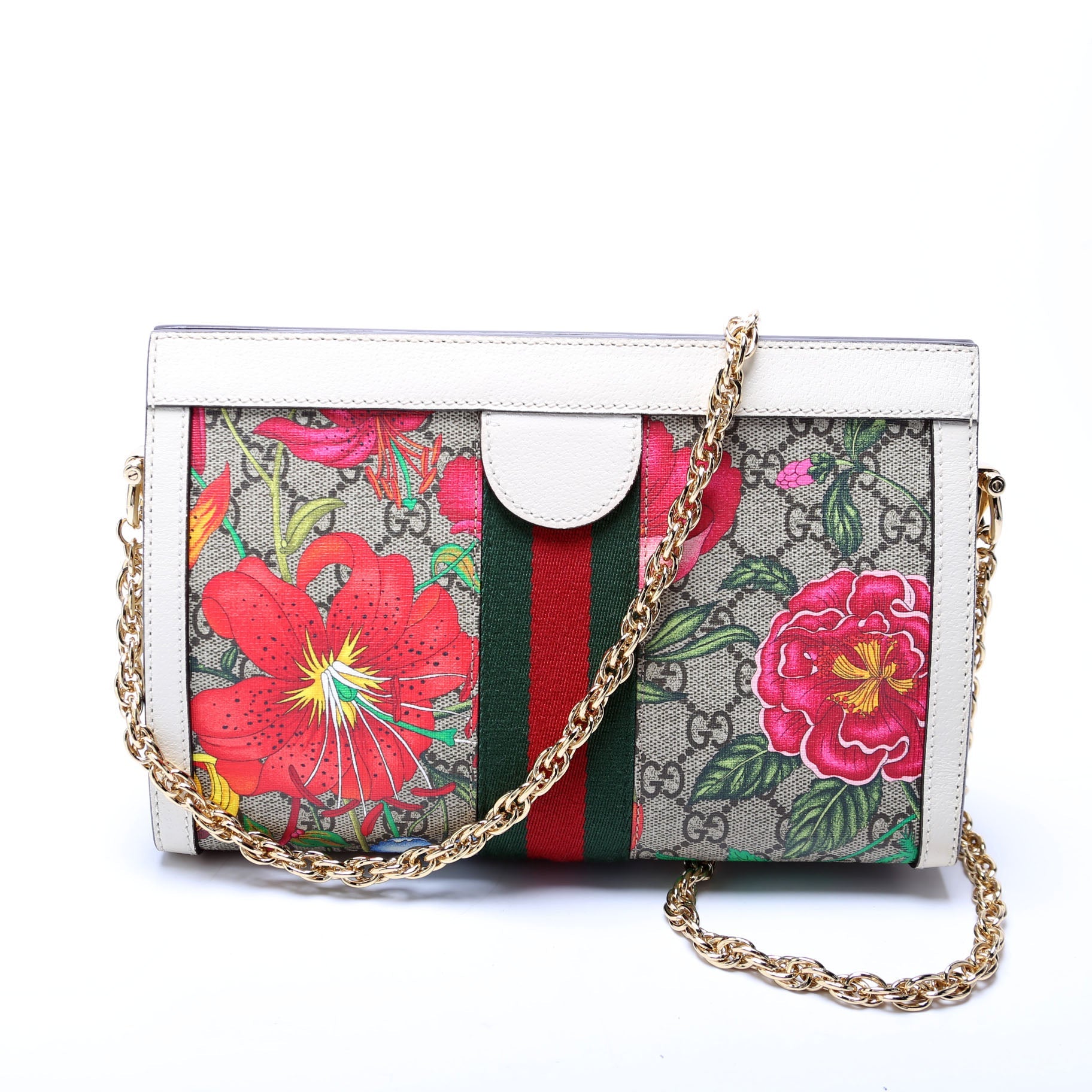 503877 GG Supreme Flora Ophidia Small Chain White