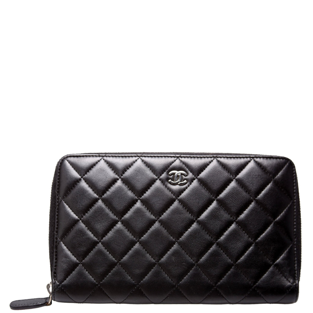 CC Zip Around Organizer Wallet Quilted Lambskin Black