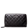 CC Zip Around Organizer Wallet Quilted Lambskin Black