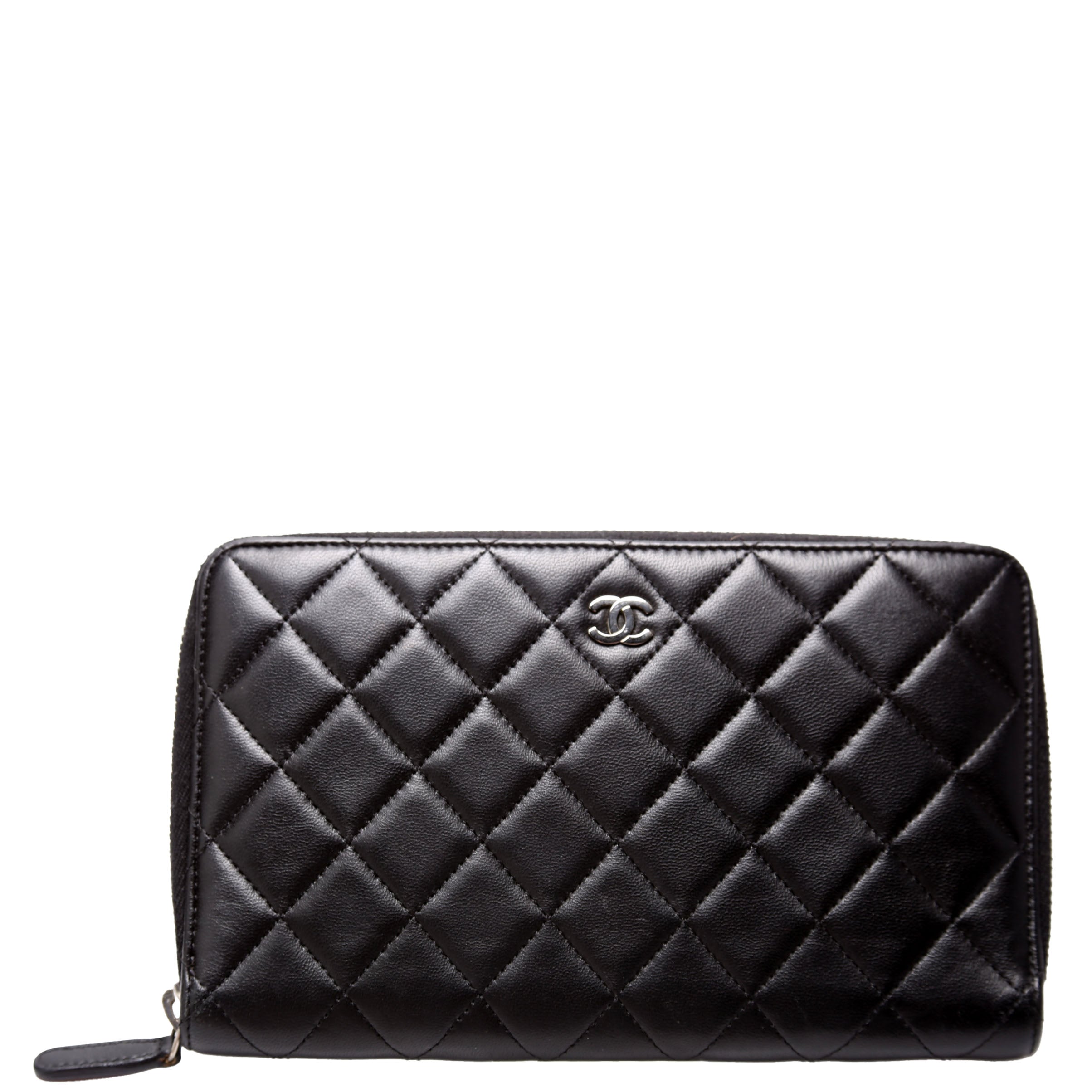 CC Zip Around Organizer Wallet Quilted Lambskin Black