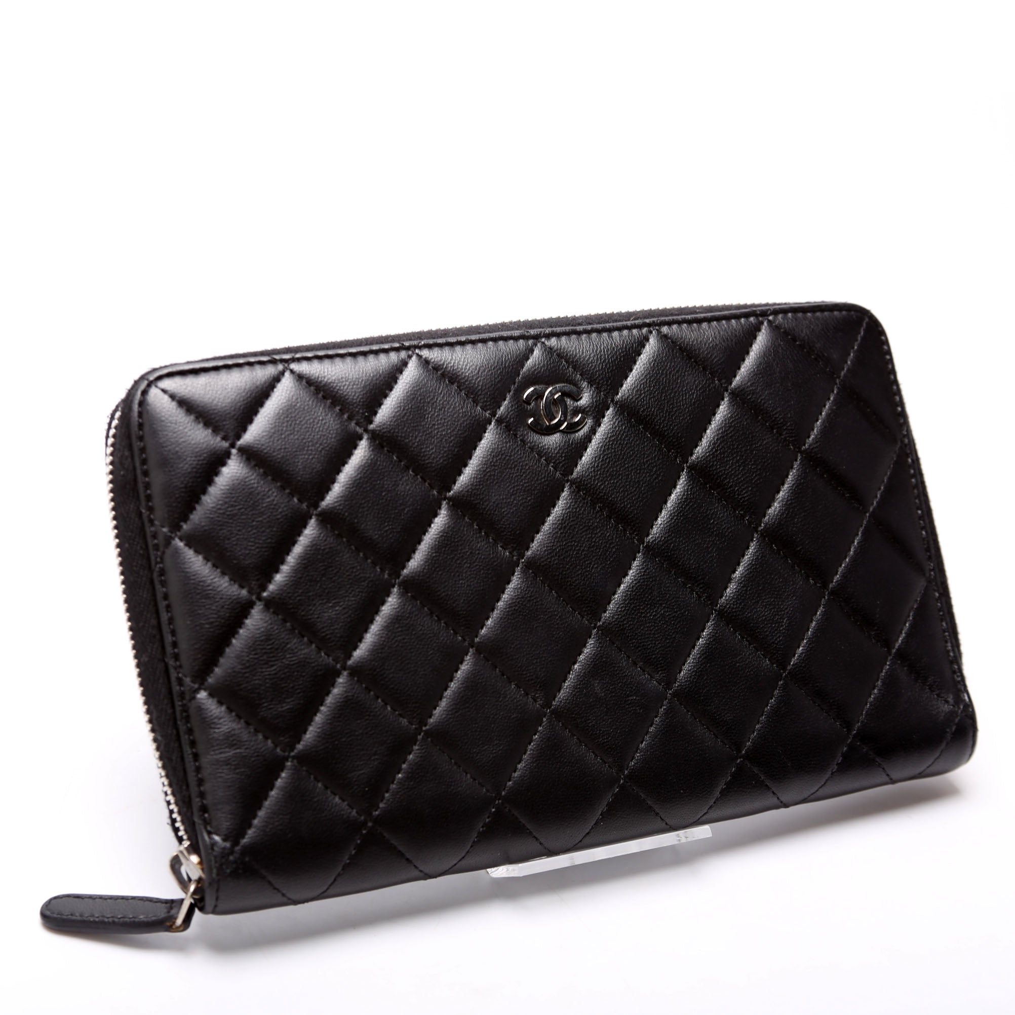 CC Zip Around Organizer Wallet Quilted Lambskin Black