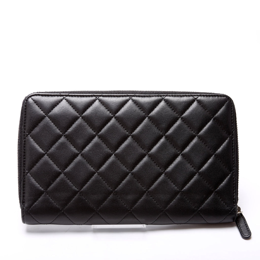 CC Zip Around Organizer Wallet Quilted Lambskin Black