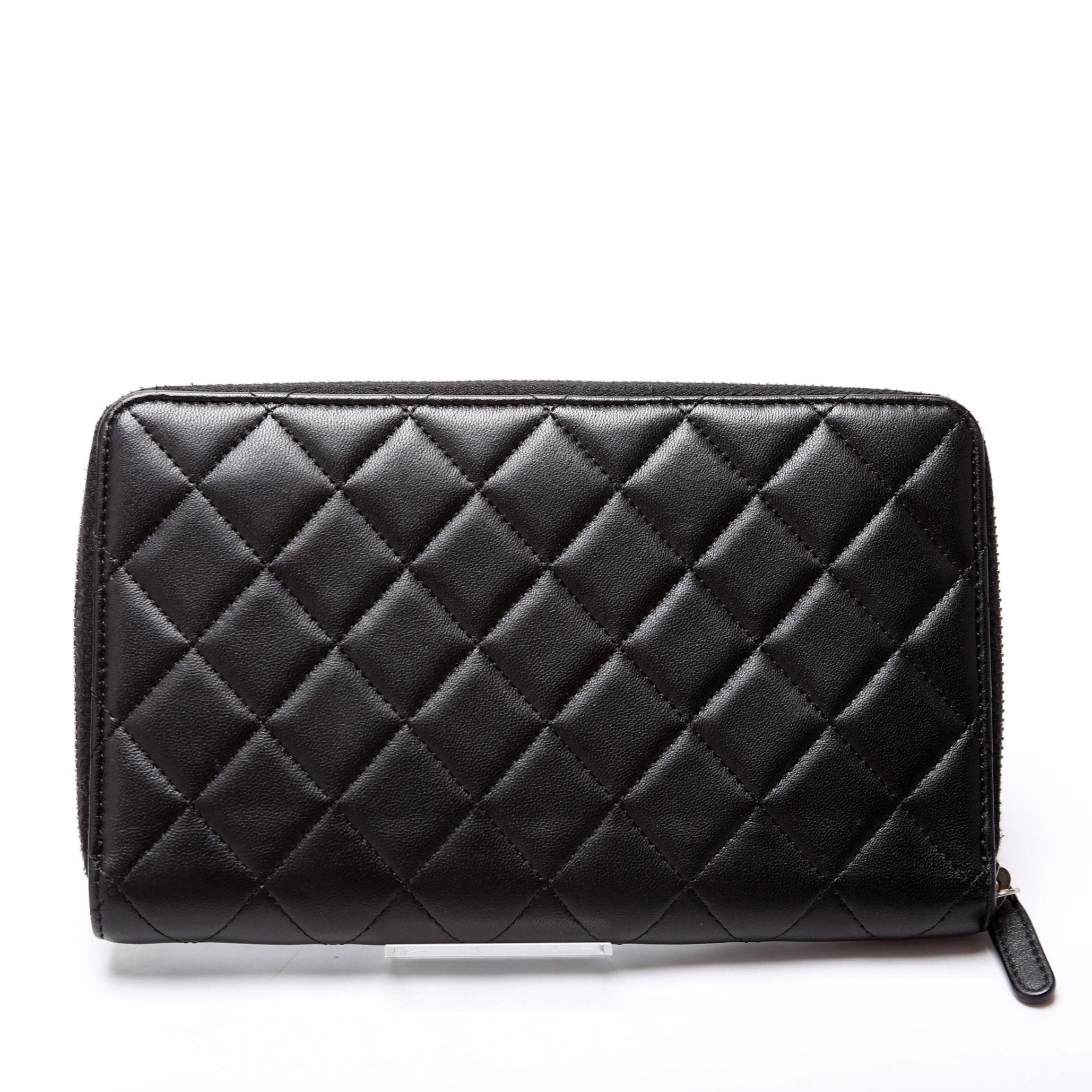 CC Zip Around Organizer Wallet Quilted Lambskin Black