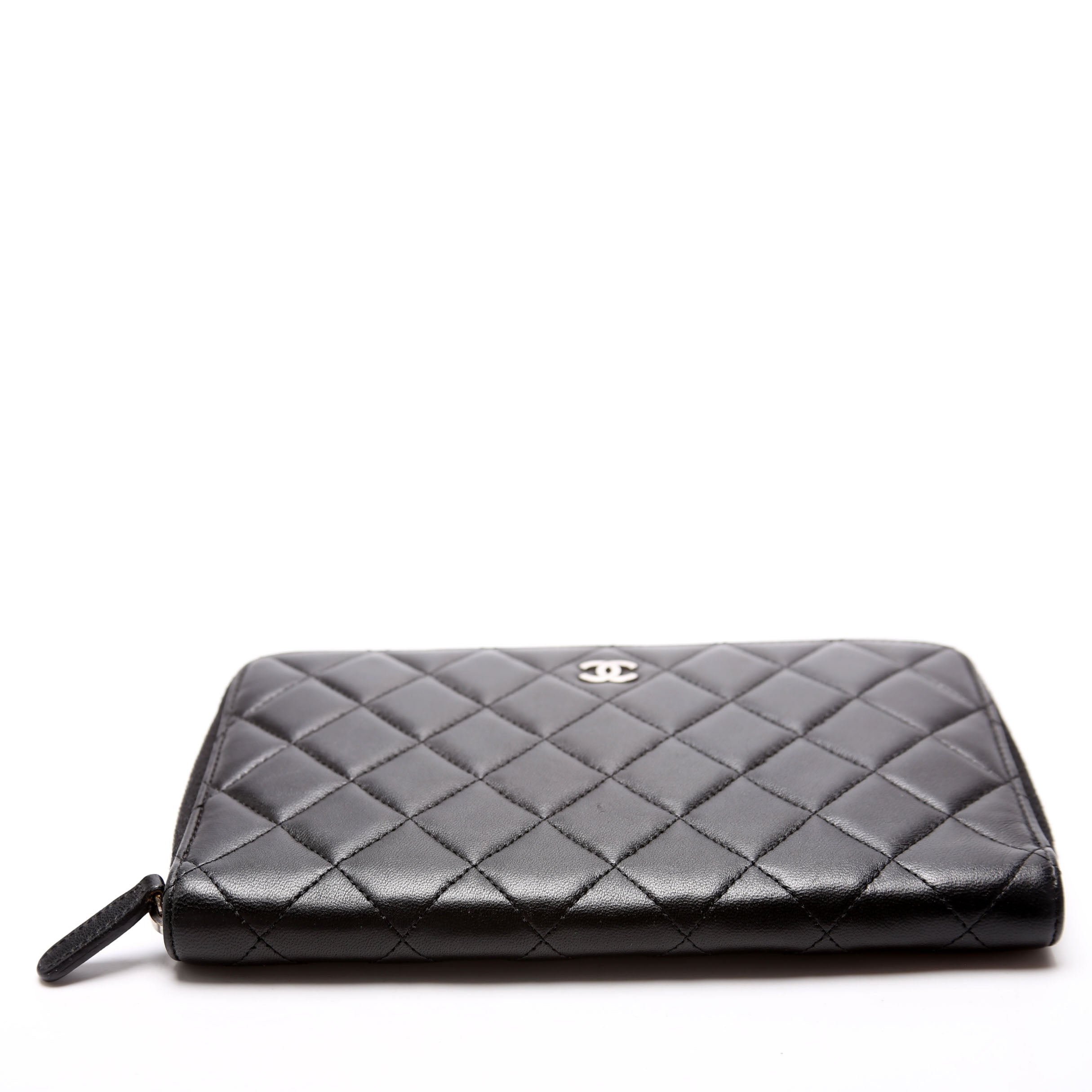 CC Zip Around Organizer Wallet Quilted Lambskin Black
