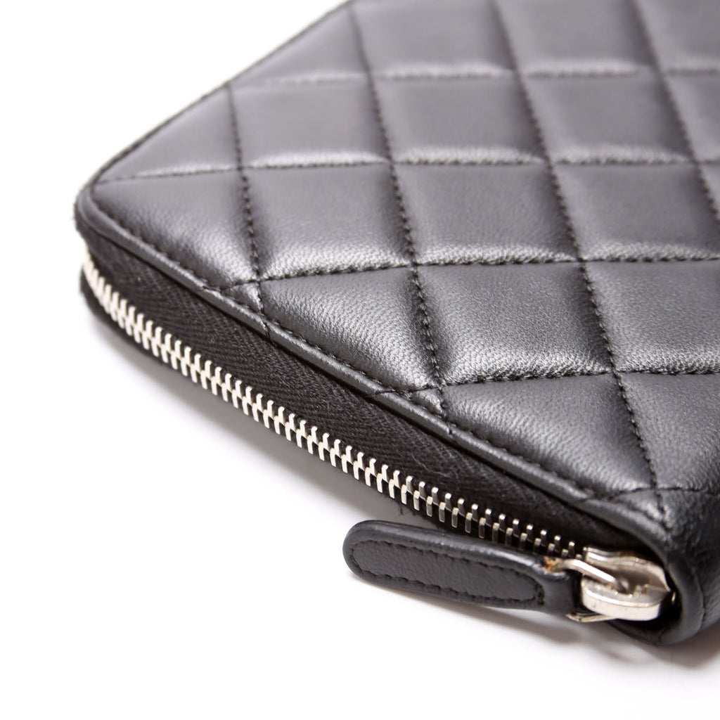 CC Zip Around Organizer Wallet Quilted Lambskin Black