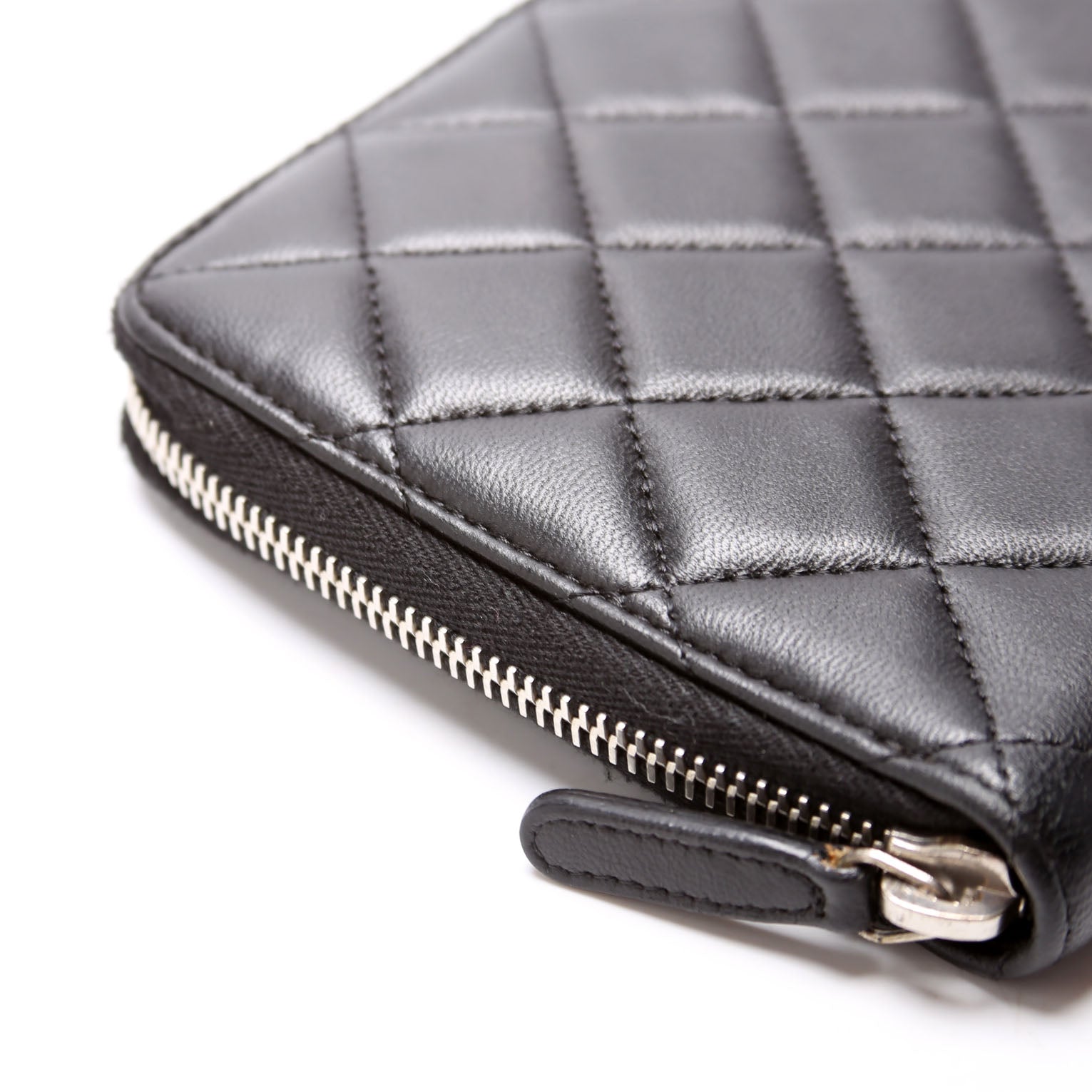 CC Zip Around Organizer Wallet Quilted Lambskin Black