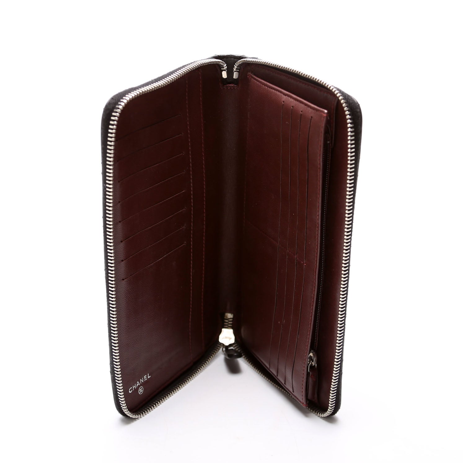 CC Zip Around Organizer Wallet Quilted Lambskin Black