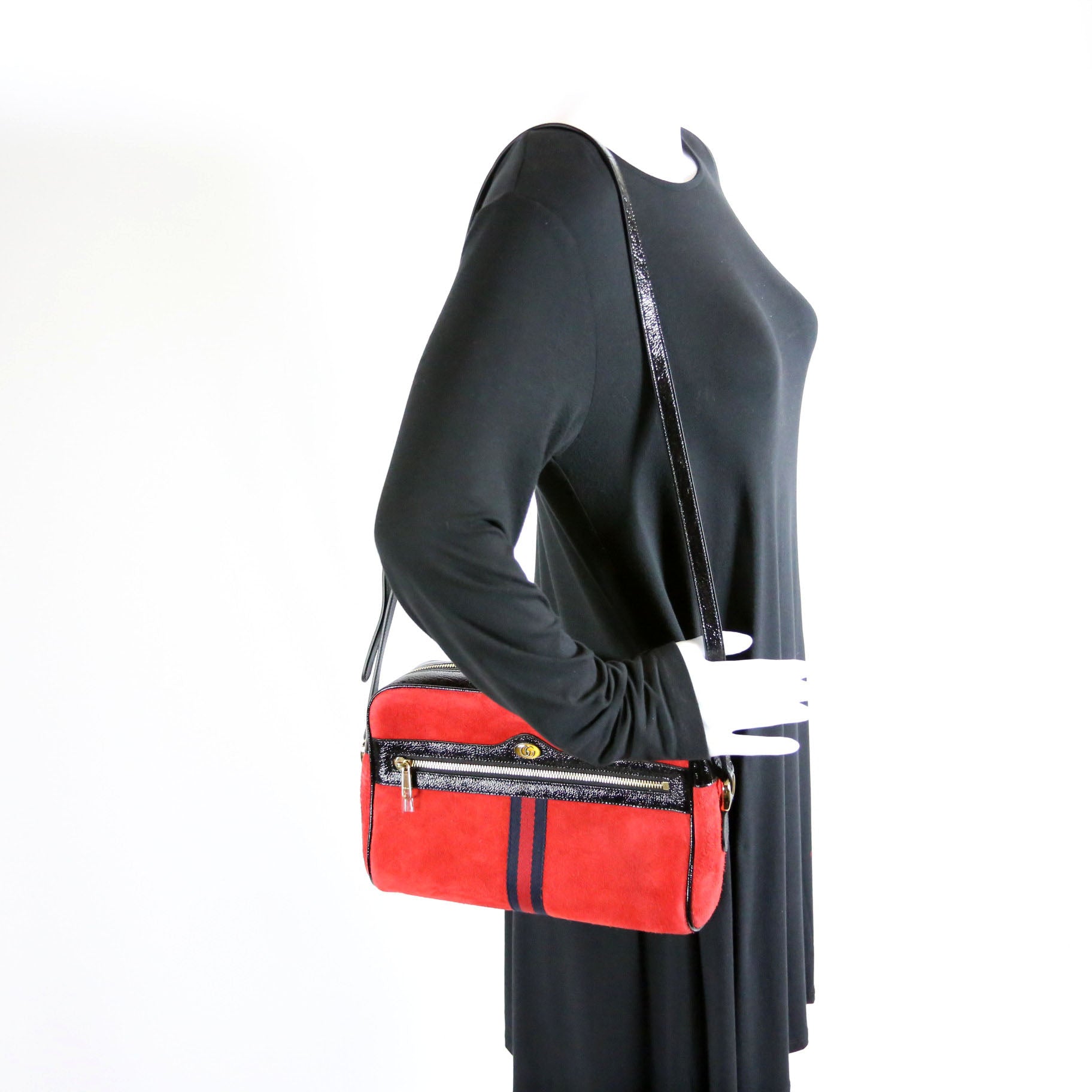 Gucci 517080 Ophidia Suede Small Crossbody Red
