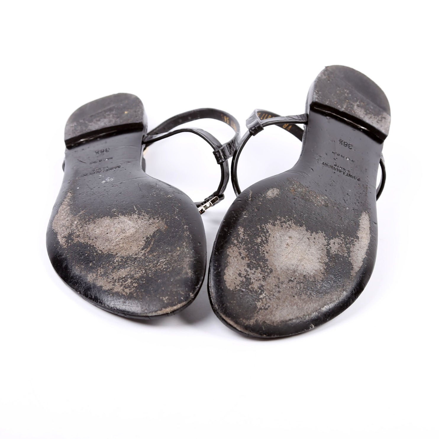 Cassandra T-Strap Sandals Crocodile Embossed Size 36.5 Black