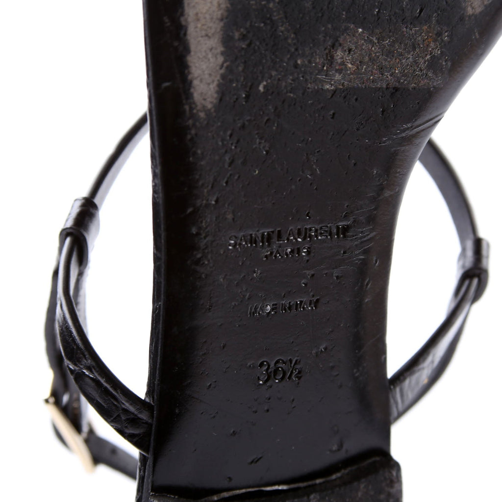 Cassandra T-Strap Sandals Crocodile Embossed Size 36.5 Black