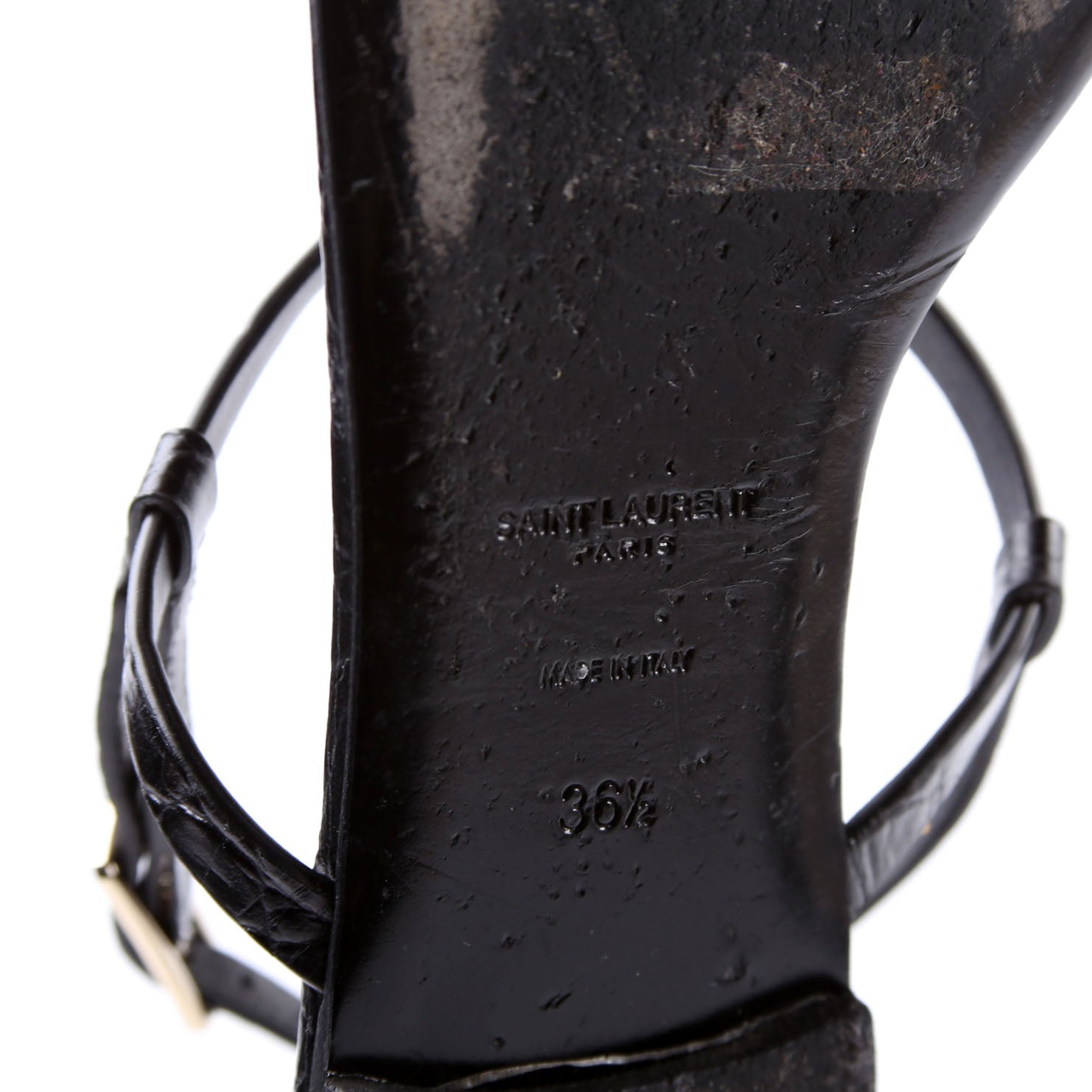 Cassandra T-Strap Sandals Crocodile Embossed Size 36.5 Black