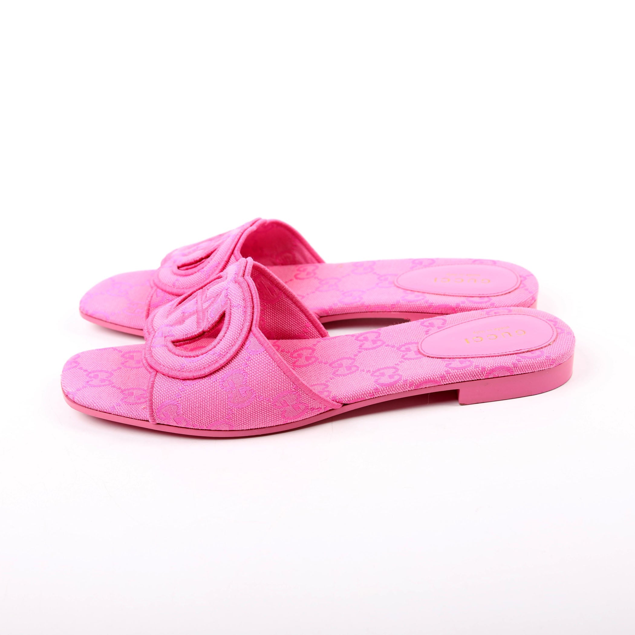 Interlocking GG Canvas Slide Sandals Size 38.5