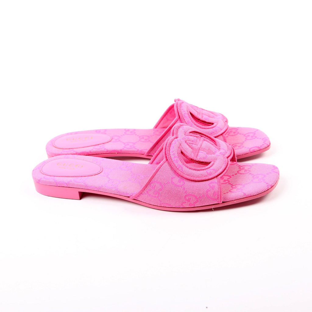 Interlocking GG Canvas Slide Sandals Size 38.5