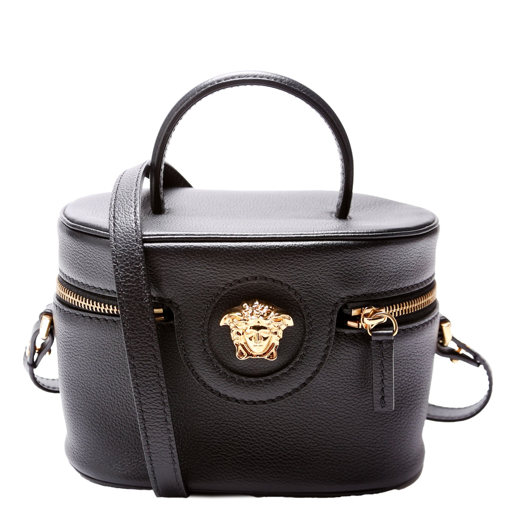 La La Medusa Leather Mini Vanity Bag Black
