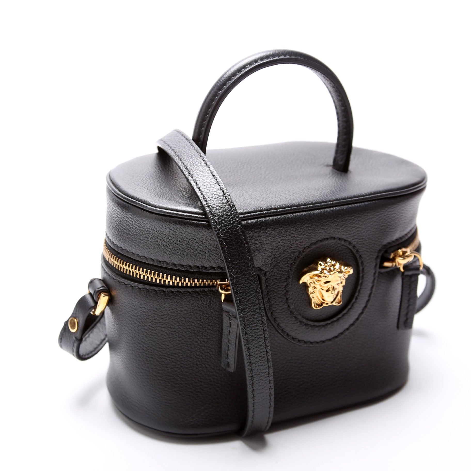 La La Medusa Leather Mini Vanity Bag Black