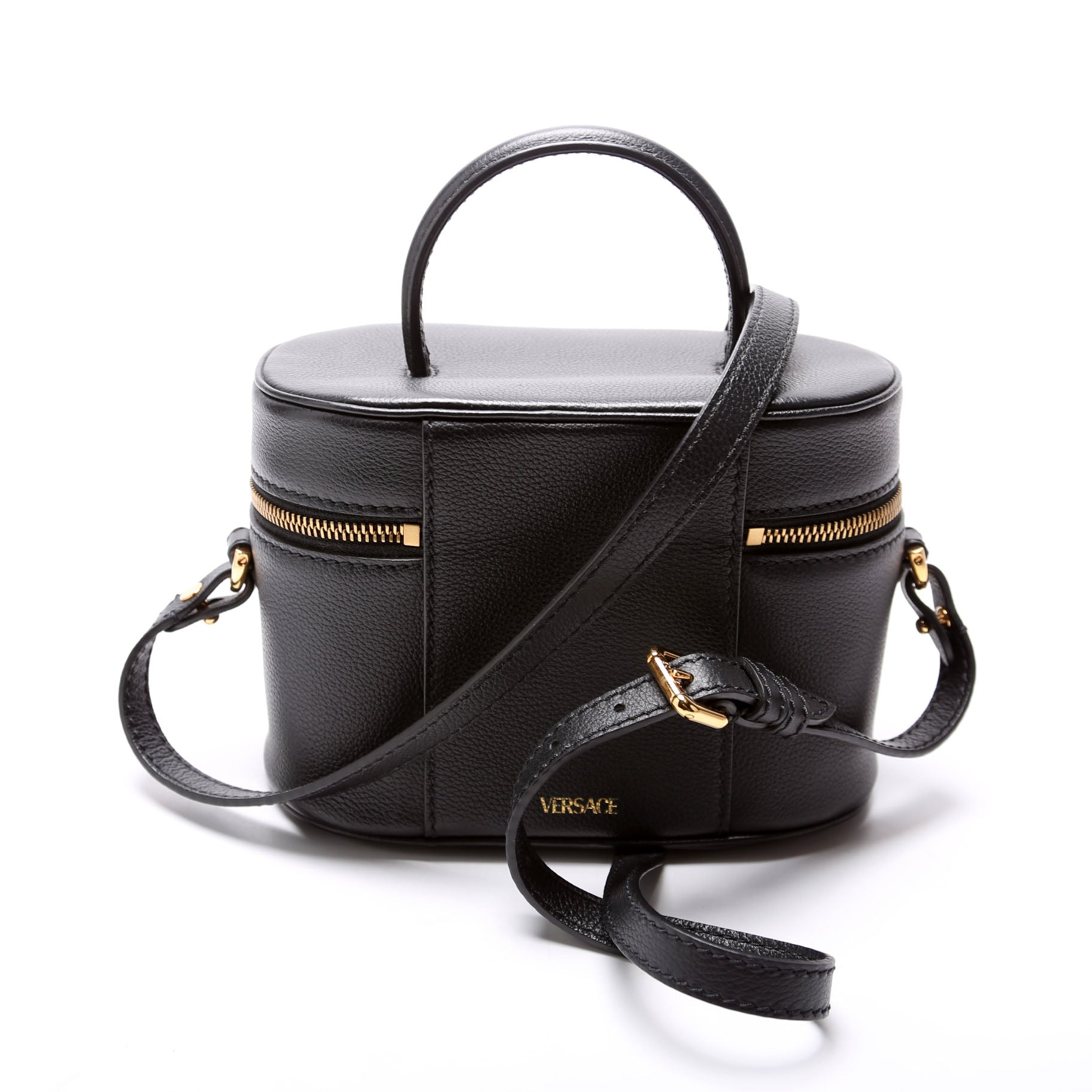 La La Medusa Leather Mini Vanity Bag Black