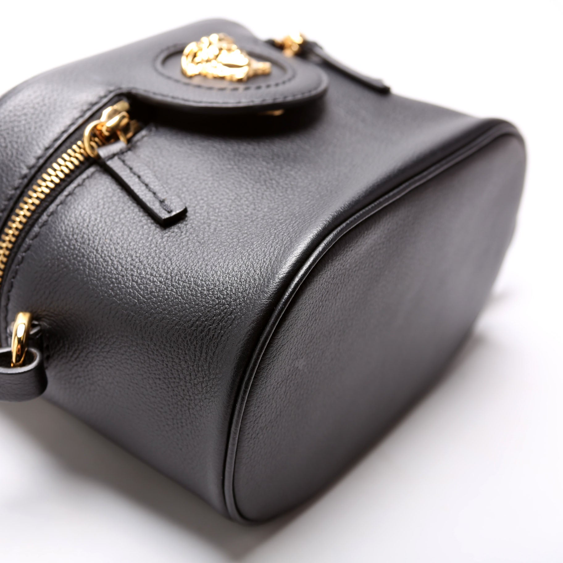 La La Medusa Leather Mini Vanity Bag Black