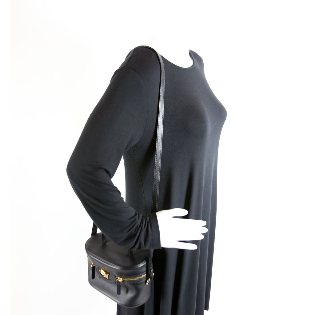 La La Medusa Leather Mini Vanity Bag Black
