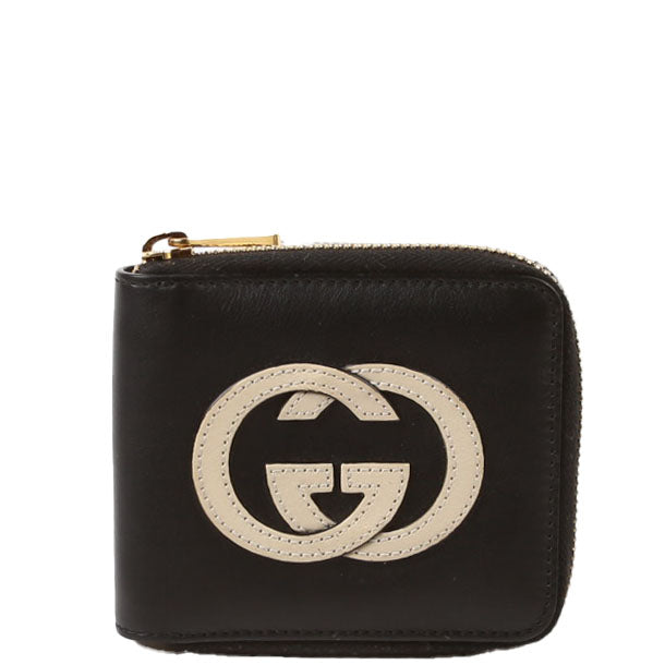 658836 Vitello Leather Interlock G ZA Card Case Wallet