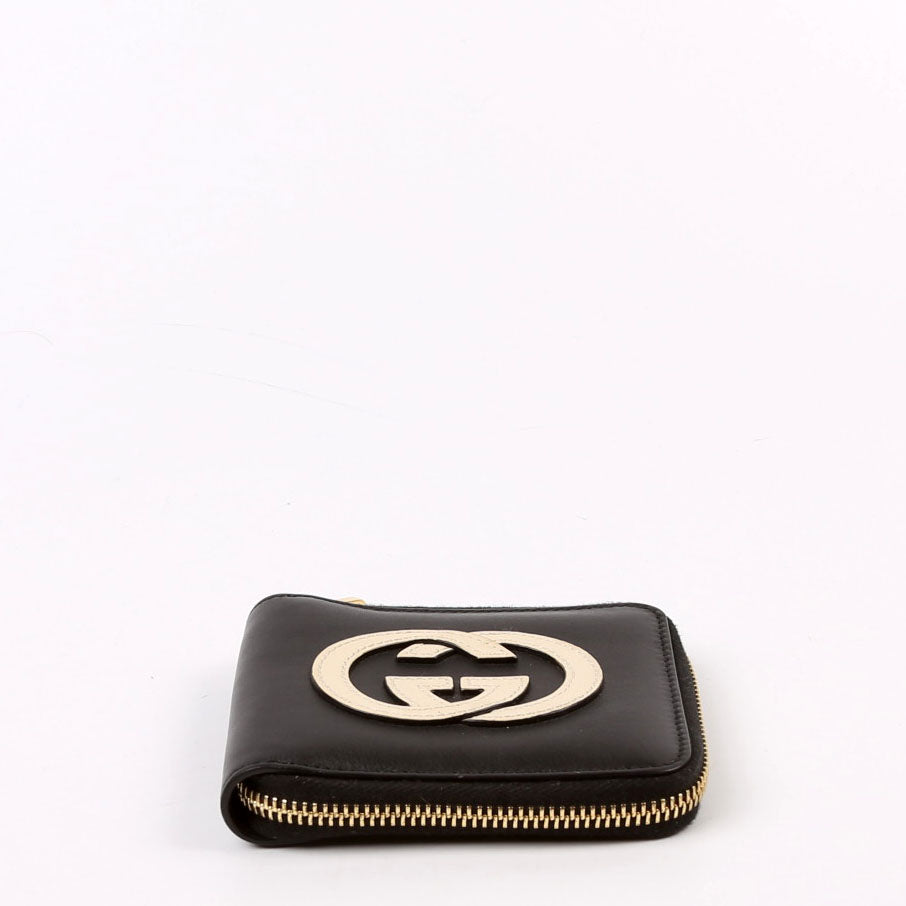 658836 Vitello Leather Interlock G ZA Card Case Wallet