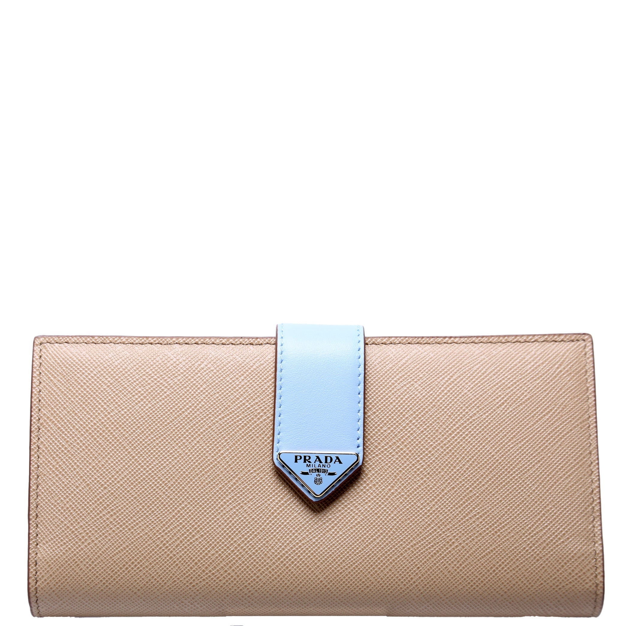 Saffiano Triangle Logo Large Wallet Tan/Blue