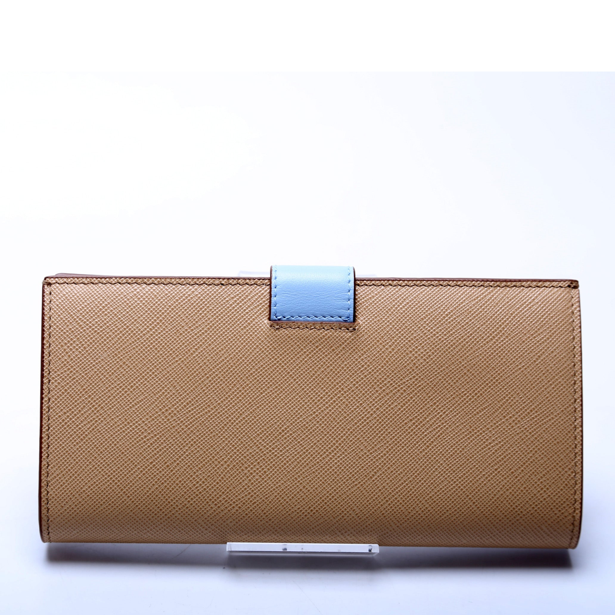 Saffiano Triangle Logo Large Wallet Tan/Blue