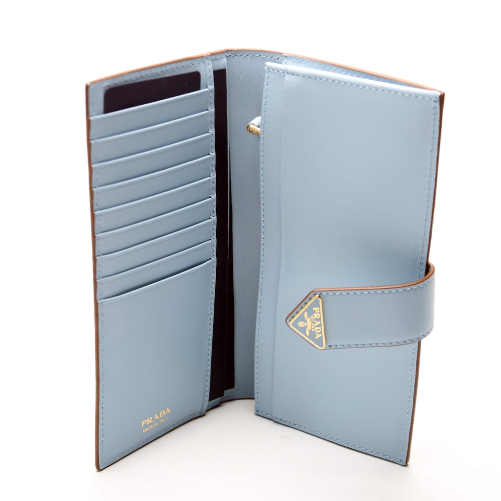 Saffiano Triangle Logo Large Wallet Tan/Blue