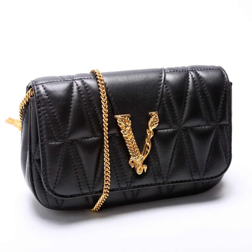 Virtus Quilted Leather Chain Bag Black