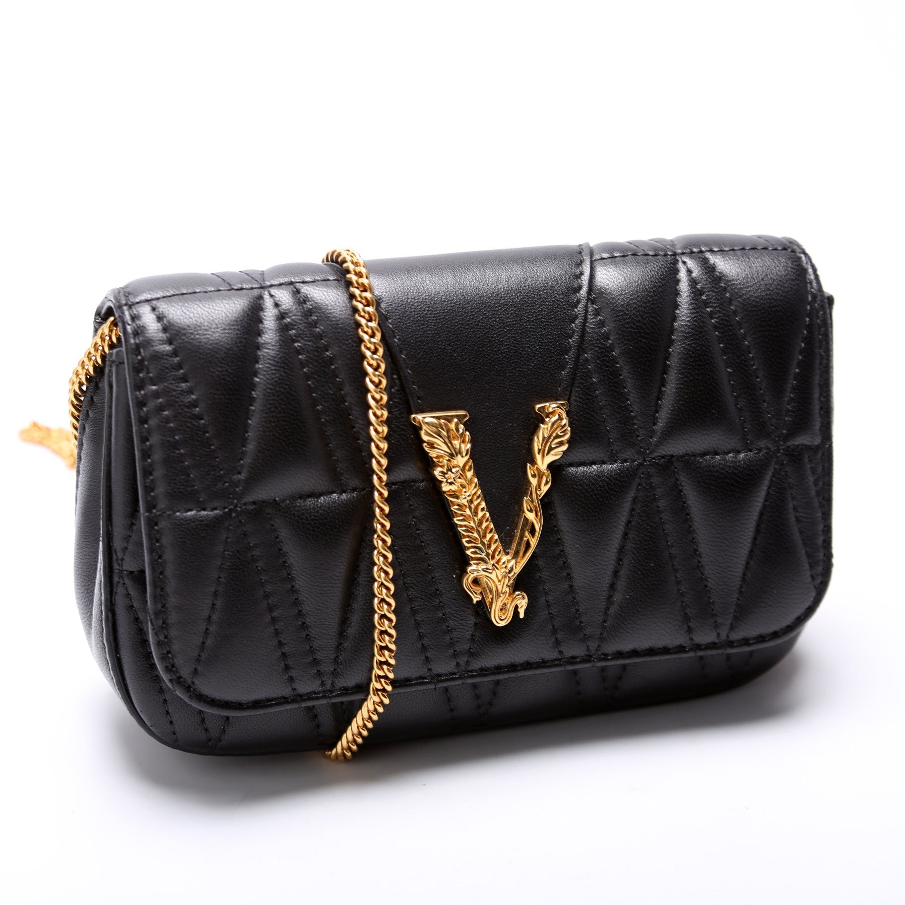 Virtus Quilted Leather Chain Bag Black