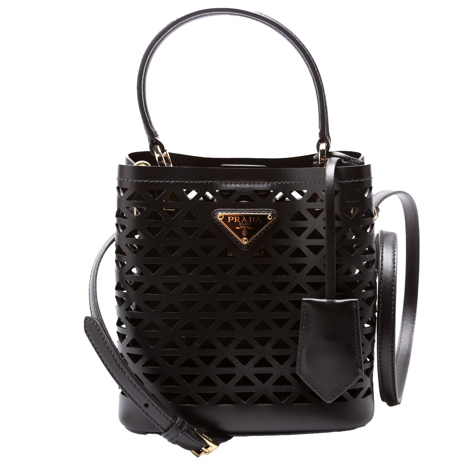 1BA217 Cut-Out Motif Leather Mini Panier Bag Black