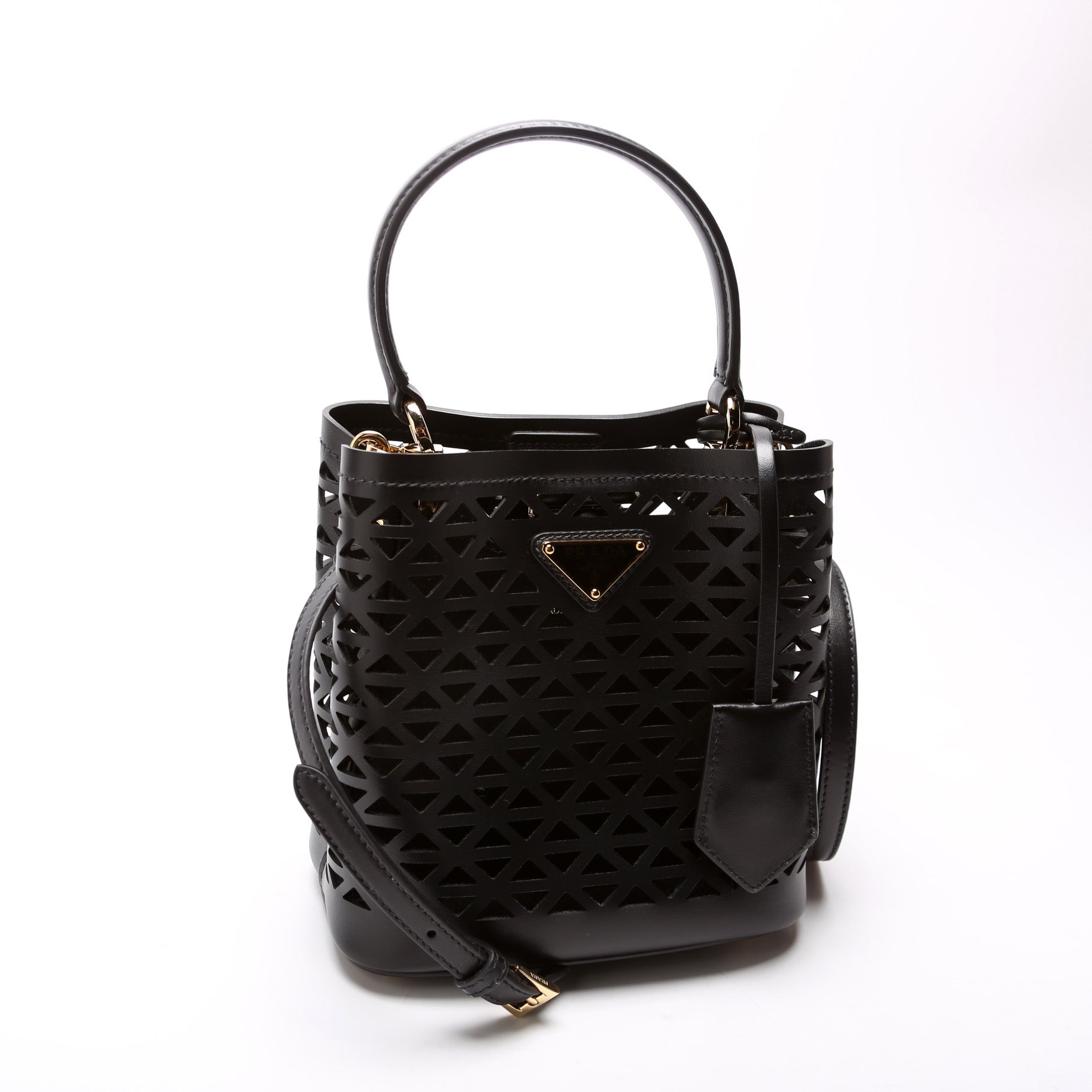 1BA217 Cut-Out Motif Leather Mini Panier Bag Black