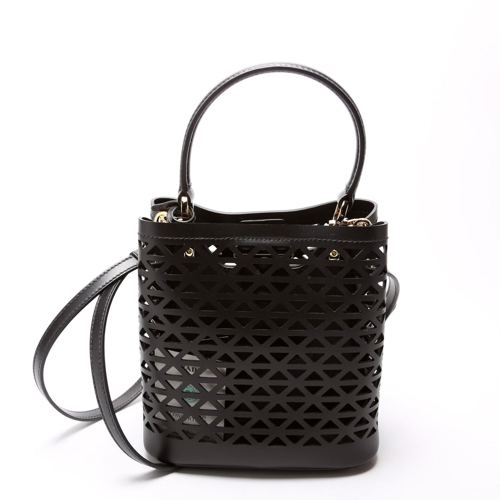 1BA217 Cut-Out Motif Leather Mini Panier Bag Black