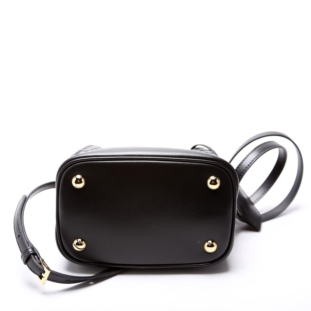 1BA217 Cut-Out Motif Leather Mini Panier Bag Black