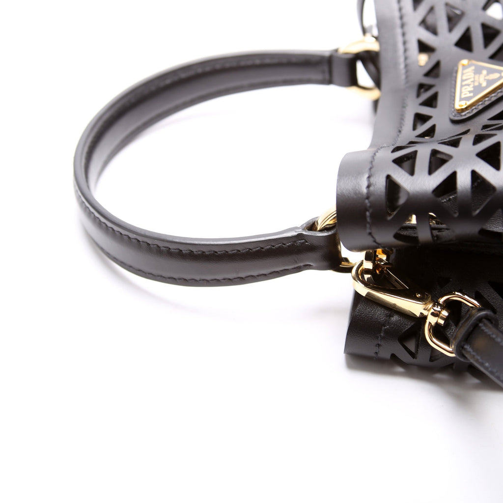 1BA217 Cut-Out Motif Leather Mini Panier Bag Black
